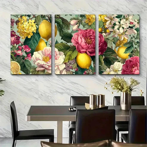 3pcs Capri Italy Bouquet Of Flowers Wall Art Canvas Unframed - High Quality Print 100% Australian Made Wall Canvas - Bella Home Decor