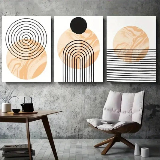 3pcs Minimalist Geometric Circles Wall Art Set Canvas Framed 60x90cm - High Quality Print 100% Australian Made Wall Canvas Ready to Hang