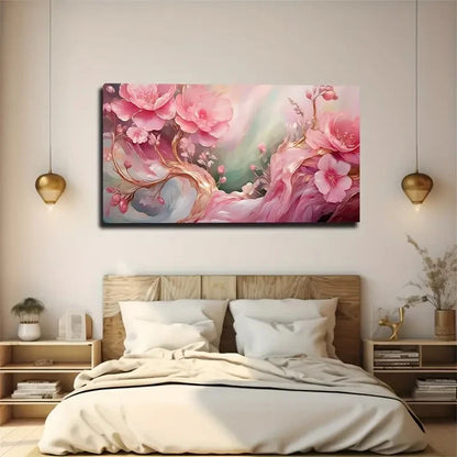 Vibrant Pink And White Floral Wall Art Canvas Office Home Room Framed 120x60cm