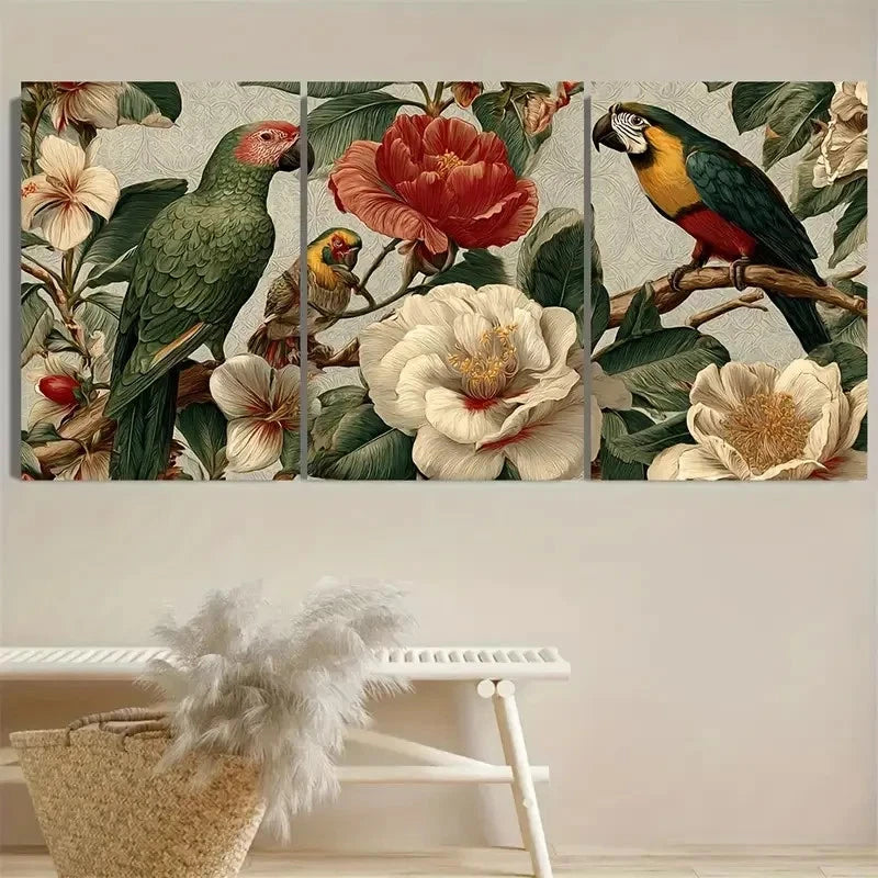 3pcs Tropical birds diamond Wall Art Set Canvas Framed 40x60cm - High Quality Print 100% Australian Made Wall Canvas Ready to Hang