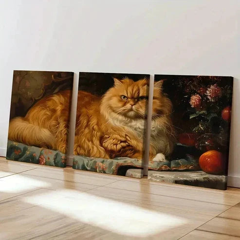 3pcs Luxurious Orange Persian Cat Artwork Wall Art Set Canvas Unframed - High Quality Print 100% Australian Made Wall Canvas