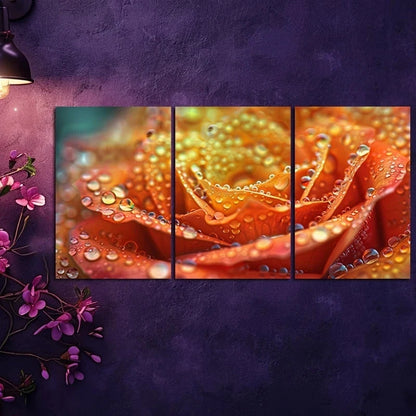 3pcs Abstract Colorful Rose with Water Drops Metal Print Ready to Hang Art