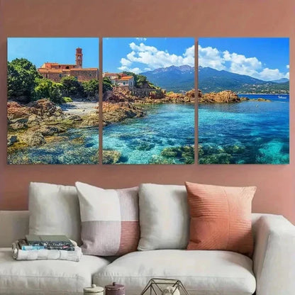 3pcs Corsica Travel Greek Nature Wall Art Set Canvas Unframed - High Quality Print 100% Australian Made Wall Canvas - Bella Home Decor