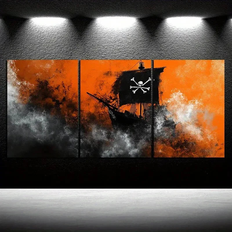 3pcs Black Boat Mural Painting Metal Print Ready to Hang Art - Bella Home Decor
