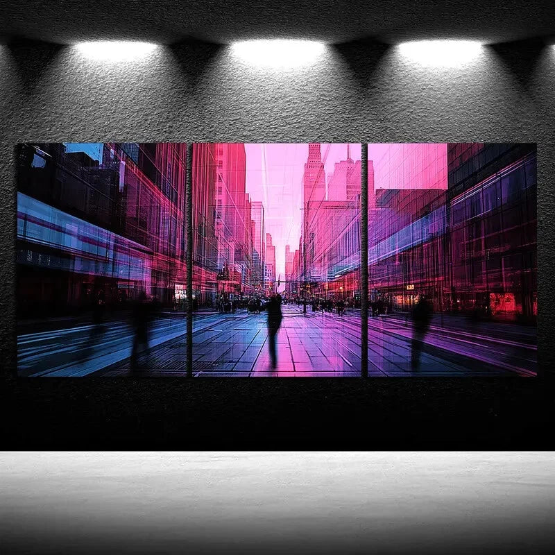 3pcs Colorful City Painting Buildings Metal Print Ready to Hang Art - Bella Home Decor