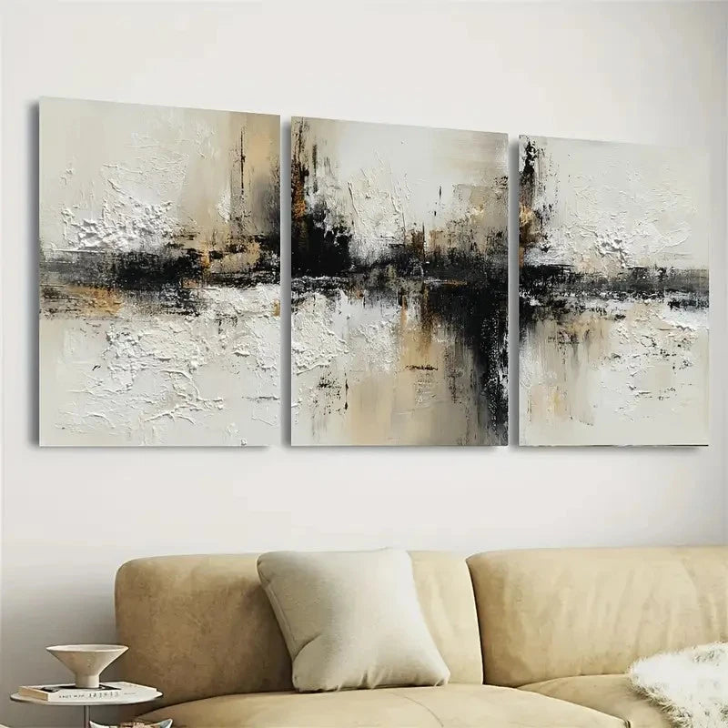 3pcs Beige Black And Brown Abstract Wall Art Set Canvas Framed 40x60cm - High Quality Print 100% Australian Made Wall Canvas Ready to Hang - Bella Home Decor