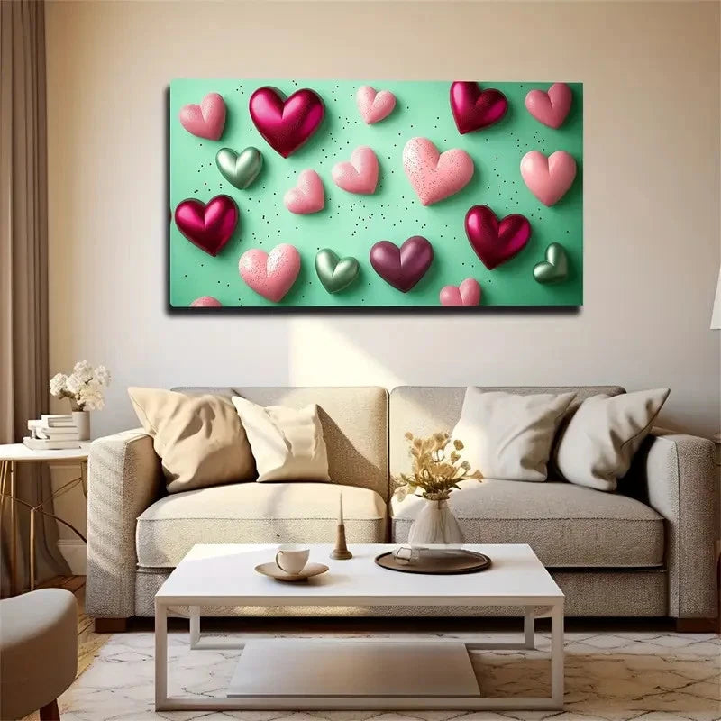Vibrant Multicoloured Heart Wall Art Canvas Office Home Room Framed 120x60cm