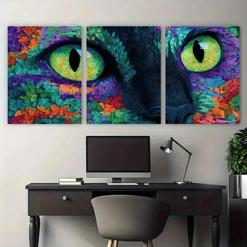 3pcs Abstract Black Cat Retro Continuous Perfect Wall Art Set Canvas Framed 60x90cm - High Quality Print 100% Australian Made Wall Canvas Ready to Hang - Bella Home Decor