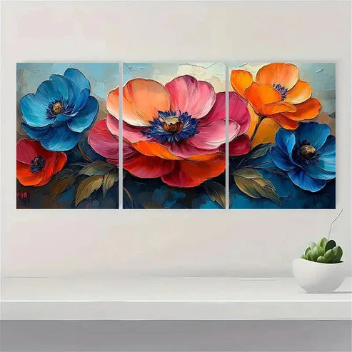 3pcs Original Colorful Flower Floral OR Wall Art Set Canvas Unframed - High Quality Print 100% Australian Made Wall Canvas