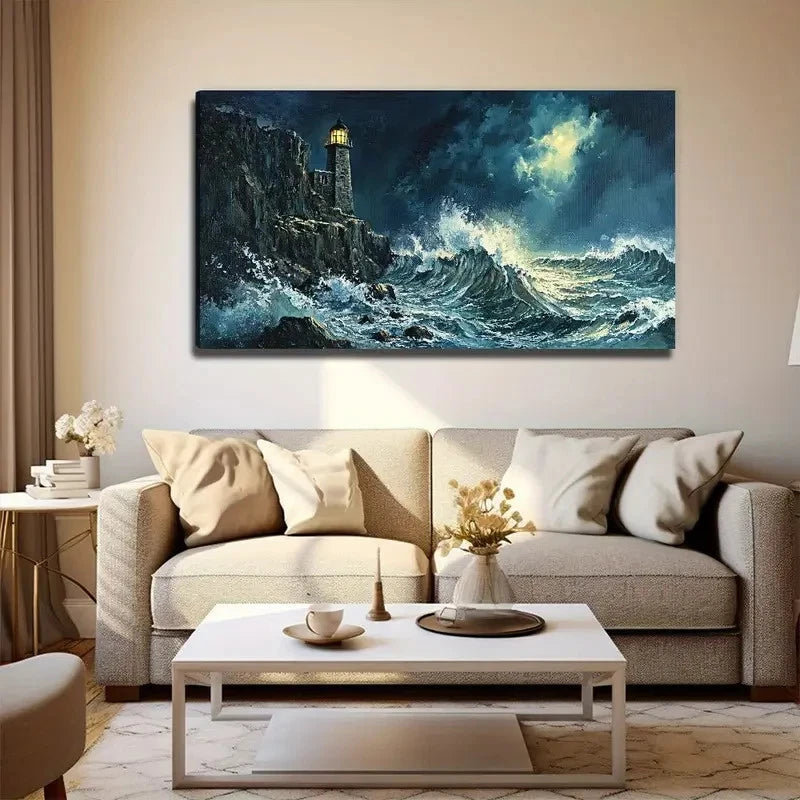 Modern Raging Waves Wall Art Canvas Office Home Room Framed 120x60cm