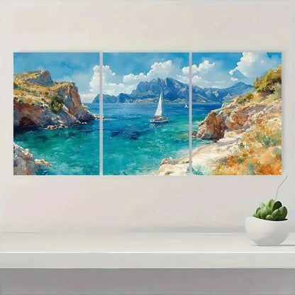 3pcs Italian Coastal Landscape SA Wall Art Set Canvas Unframed - High Quality Print 100% Australian Made Wall Canvas