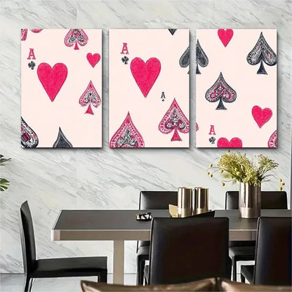 3pcs Pink Playing Card Aesthetic Perfect Wall Art Set Canvas Framed 50x70cm - High Quality Print 100% Australian Made Wall Canvas Ready to Hang