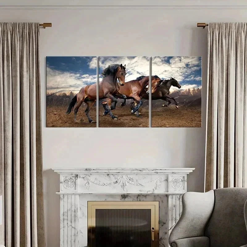 3pcs Horse Herd Running Modern Decoration Wall Art Set Canvas Framed 60x90cm - High Quality Print 100% Australian Made Wall Canvas Ready to Hang