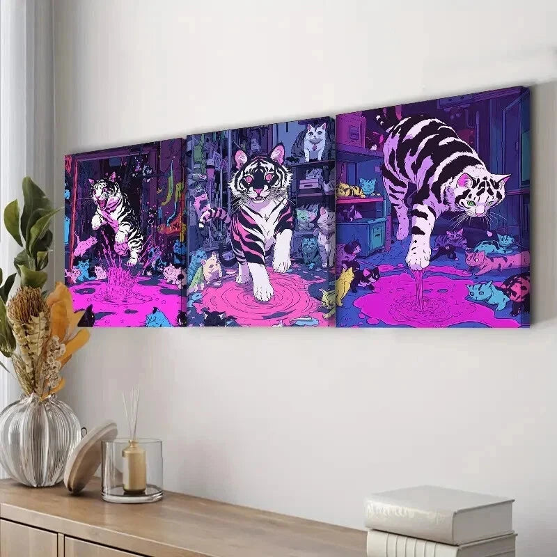 3pcs Featuring a Black And White Tiger Adorned Wall Art Set Canvas Framed 60x90cm - High Quality Print 100% Australian Made Wall Canvas Ready to Hang