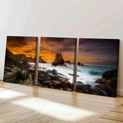 3pcs Cantabrian Coast at Sunset Natural Wall Art Canvas Unframed - High Quality Print 100% Australian Made Wall Canvas - Bella Home Decor