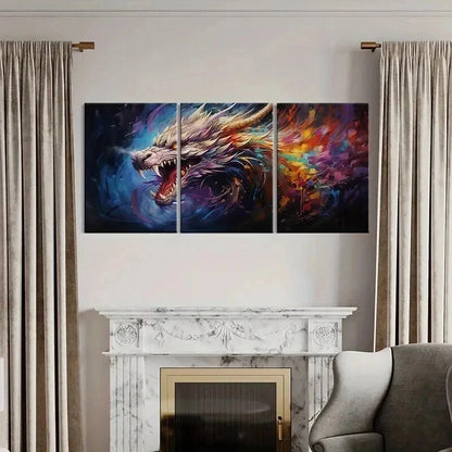 3pcs Abstract Dragon with Fiery Breath Wall Art Set Canvas Framed 50x70cm - High Quality Print 100% Australian Made Wall Canvas Ready to Hang - Bella Home Decor