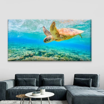 Underwater Sea Turtle Wall Art Canvas Office Home Room Framed 120x60cm