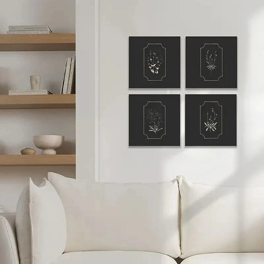 4pcs Vintage Farmhouse, French Country, Rustic, Bo Wall Art Canvas Framed