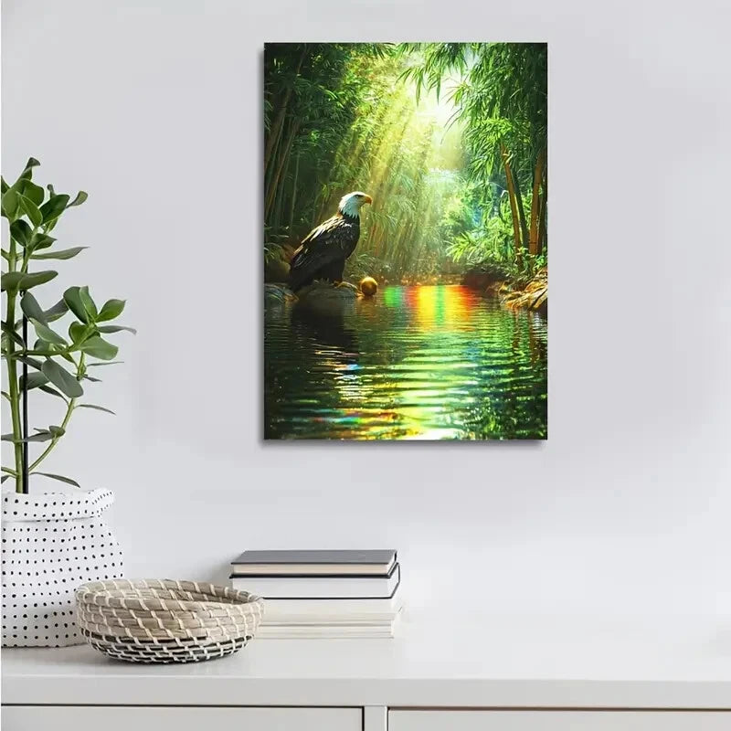 Beautiful Eagle Playing with Ball in Bamboo Grove 40x60cm Metal Print Ready to Hang - Bella Home Decor