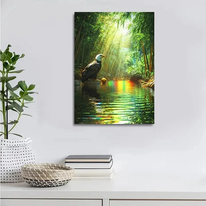 Beautiful Eagle Playing with Ball in Bamboo Grove 40x60cm Metal Print Ready to Hang - Bella Home Decor