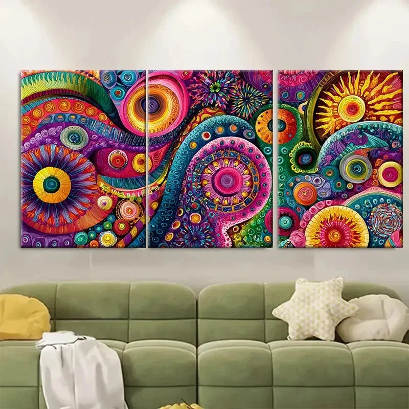3pcs Dopamine Retro Maximalist Print Set Wall Art Set Canvas Framed 50x70cm - High Quality Print 100% Australian Made Wall Canvas Ready to Hang - Bella Home Decor