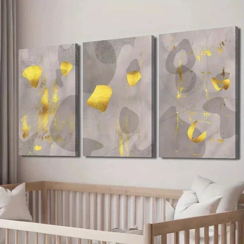 3pcs Medieval Golden And Brown Shapes Wall Art Canvas Unframed - High Quality Print 100% Australian Made Wall Canvas