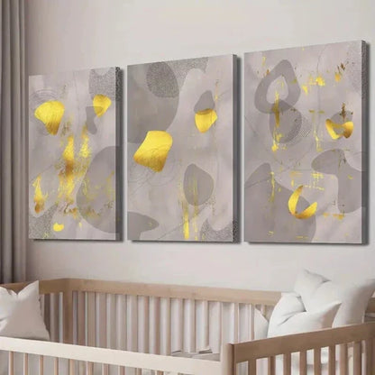 3pcs Medieval Golden And Brown Shapes Wall Art Canvas Unframed - High Quality Print 100% Australian Made Wall Canvas