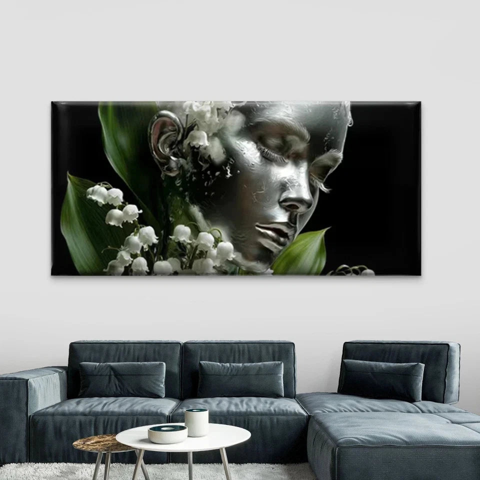 Lily of the Valley Botanical Wall Art Canvas Office Home Room Framed 120x60cm