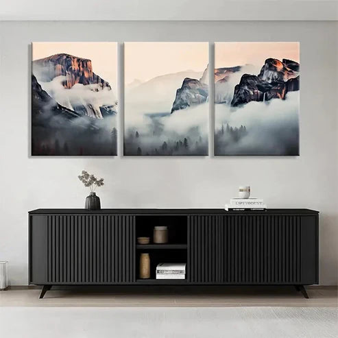 3pcs Foggy Scenic View Golden Mountain Wall Art Canvas Unframed - High Quality Print 100% Australian Made Wall Canvas - Bella Home Decor