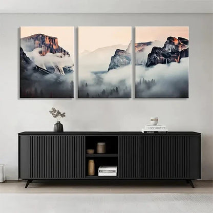3pcs Foggy Scenic View Golden Mountain Wall Art Canvas Unframed - High Quality Print 100% Australian Made Wall Canvas - Bella Home Decor