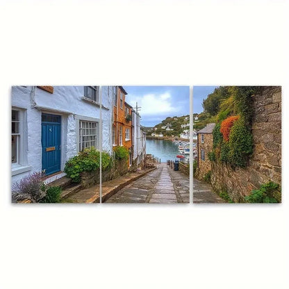 3pcs Polperro Harbour ER  Wall Art Set Canvas Framed 40x60cm - High Quality Print 100% Australian Made Wall Canvas Ready to Hang