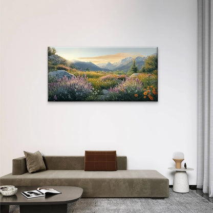 Vibrant Field Flower Lavender Wall Art Canvas Office Home Room Framed 120x60cm