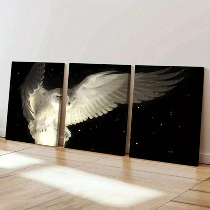 3pcs Fantasy Animal Art Owl Vintage Wall Art Set Canvas Framed 50x70cm - High Quality Print 100% Australian Made Wall Canvas Ready to Hang