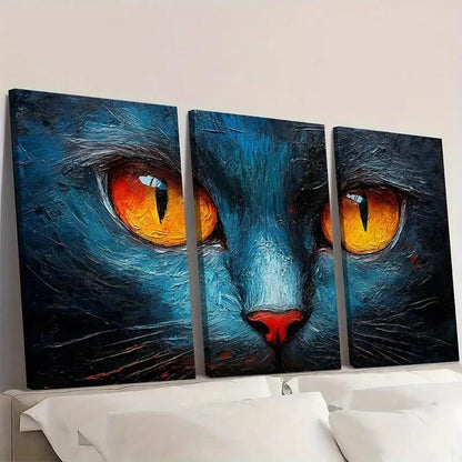 3pcs Abstract Cats Painting Orange Eyes Wall Art Set Canvas Framed 40x60cm - High Quality Print 100% Australian Made Wall Canvas Ready to Hang - Bella Home Decor