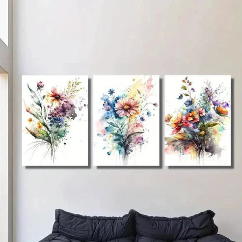3pcs Colorful Unique Twisted Flowers Wall Art Set Canvas Unframed - High Quality Print 100% Australian Made Wall Canvas - Bella Home Decor