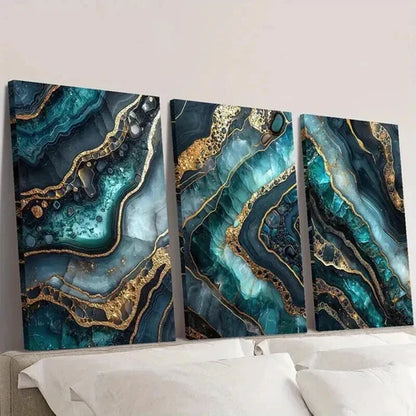 3pcs Green Gold Marble Texture Mural Wall Art Canvas Unframed - High Quality Print 100% Australian Made Wall Canvas