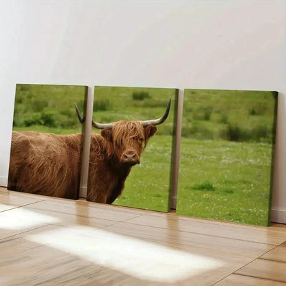 3pcs Highland Cattle Animal Portrait Wall Art Set Canvas Framed 60x90cm - High Quality Print 100% Australian Made Wall Canvas Ready to Hang