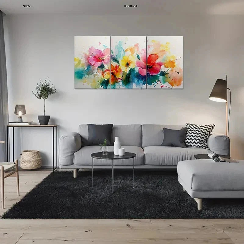 3pcs Abstract Watercolor Flower Painting Metal Print Ready to Hang Art - Bella Home Decor