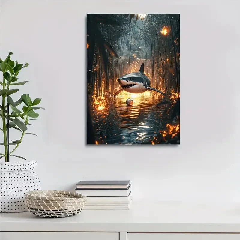 Glowing Embers & Bamboo Grove Scene Painting 40x60cm Metal Print Ready to Hang - Bella Home Decor