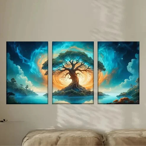 3pcs a tree with a bright sky background Wall Art Set Canvas Unframed - High Quality Print 100% Australian Made Wall Canvas