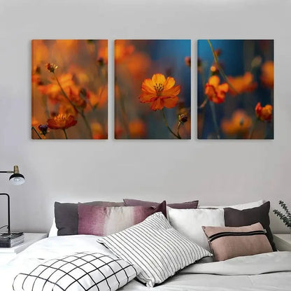 3pcs Blurred Background of Orange Wildflowers   Wall Art Set Canvas Framed 60x90cm - High Quality Print 100% Australian Made Wall Canvas Ready to Hang - Bella Home Decor