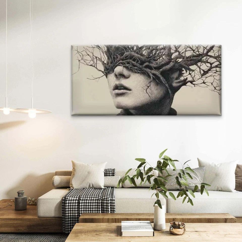 Portrait of a Face with Tree Wall Art Canvas Office Home Room Framed 120x60cm