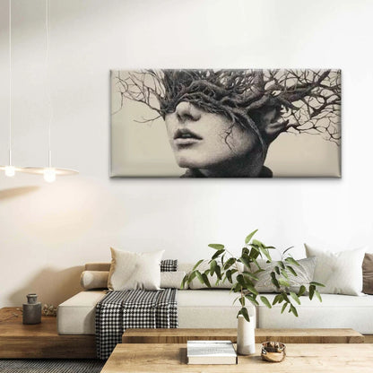 Portrait of a Face with Tree Wall Art Canvas Office Home Room Framed 120x60cm