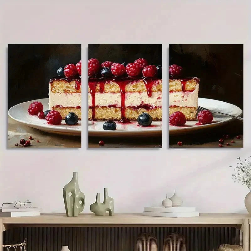 3pcs Cake Dessert Food Delicious Perfect Wall Art Set Canvas Framed 40x60cm - High Quality Print 100% Australian Made Wall Canvas Ready to Hang - Bella Home Decor