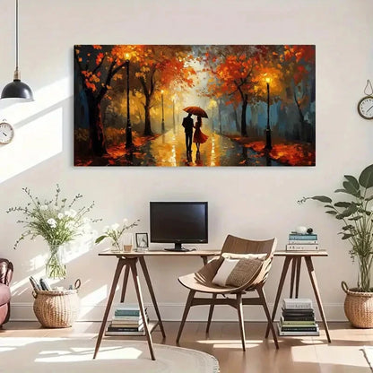 Autumn Rainy Street Romantic Wall Art Canvas Office Home Room Framed 120x60cm