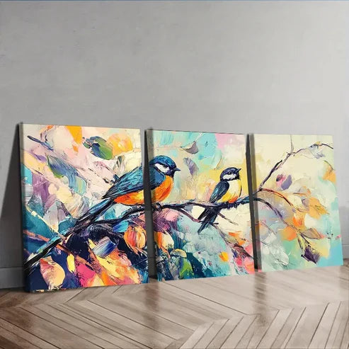 3pcs Birds Perched on Branches and Leave Perfect Wall Art Set Canvas Unframed - High Quality Print 100% Australian Made Wall Canvas - Bella Home Decor