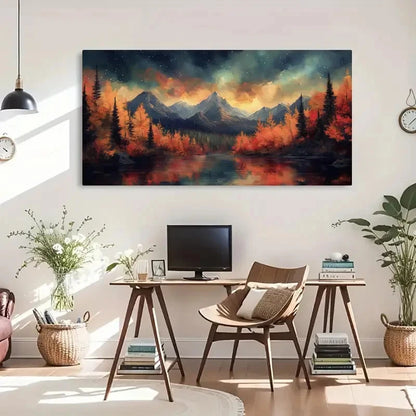 Vibrant Autumn Mountains Forest Wall Art Canvas Office Home Room Framed 120x60cm