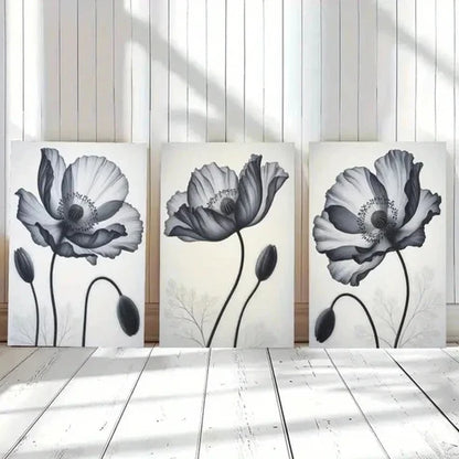 3pcs Poppy Flower Botanical Decor Wall Art Set Canvas Unframed - High Quality Print 100% Australian Made Wall Canvas