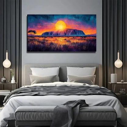 Vibrant  Sunset On The Prairie Wall Art Canvas Office Home Room Framed 120x60cm