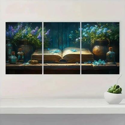 3pcs Magical Books Book & Floral BN Wall Art Set Canvas Unframed - High Quality Print 100% Australian Made Wall Canvas - Bella Home Decor